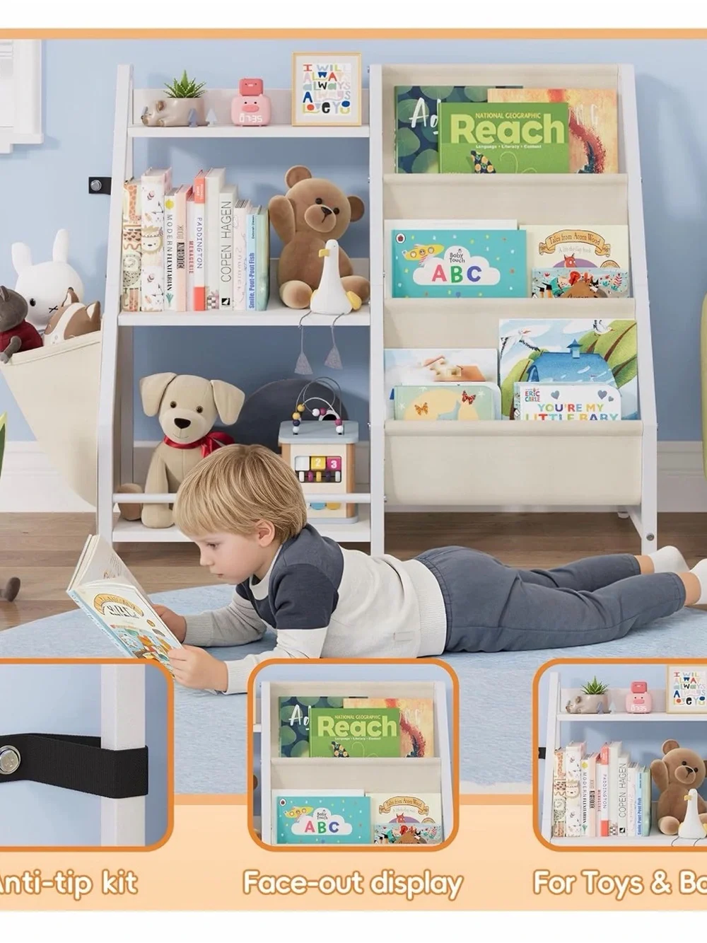White Kids Bookshelf & Storage Organizer
